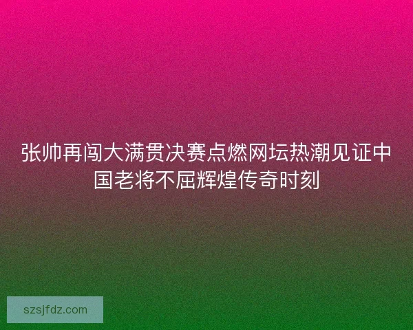 张帅再闯大满贯决赛点燃网坛热潮见证中国老将不屈辉煌传奇时刻